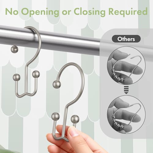 Amazer Matte Nickel Shower Curtain Hooks, 12PCS Minimalist Simple Double Shower Curtain Rings, Rust-Resistant Metal Shower Hooks Shower Curtain Hangers, Shower Rings for Bathroom Shower Rods Curtains - color: Matte Nickel, style: Minimalist - Double Hooks