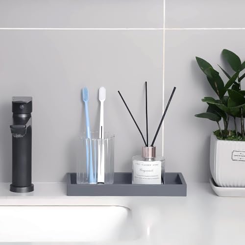Silicone Bathroom Vanity Tray Dish Soap Holder Sink Organizer, Grey | Large, Thickened Silicone, Easy to Clean, Waterproof, Non-Slip, for Countertop, Kitchen, Bedroom, Dresser - color: Gray, size: 9.8" x 4.7"