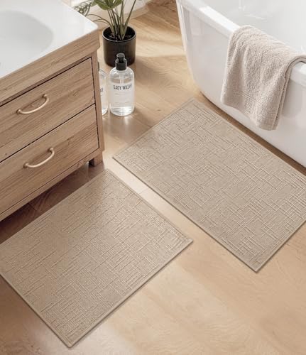 YIHOUSE Bathroom Rugs Sets 2 Piece Beige, 16x24+16x32in | Non Slip, Quick Dry, Absorbent, Washable, Fit Under Door - color: Beige, size: 2 pieces