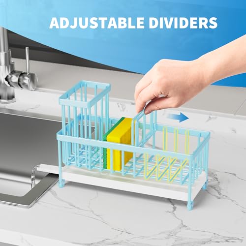 Cisily Sponge Holder for Kitchen Sink, Sink Caddy Organizer with High Brush Holder, Kitchen Countertop Organizers and Storage Essentials, Rustproof 304 Stainless Steel (Blue, 9.25″) - color: Blue - 9.25″