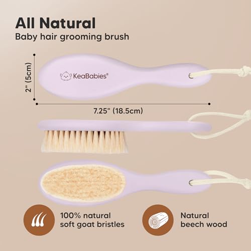 Wooden Baby Hair Brush for Toddler, Infant Cradle Cap (Thistle, Regular) | Soft Goat Bristles Brush for Newborn Girl, Boy Hair, Scalp, Styling, Gentle Grooming, Baby Comb, Baby Bath Essentials - color: Thistle, size: Oval, Regular 7"