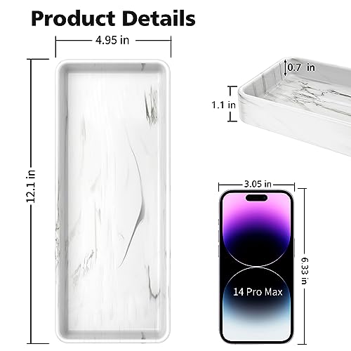 Gurygo 12" Ceramic Bathroom Vanity Tray for Kitchen Counter - Kitchen Soap Trays - Rectangular Vanity Tray for Bathroom - Porcelain Large Serving Trays (Marble, Set/1) - color: Marble White, size: 12" x 5" x 1.1"