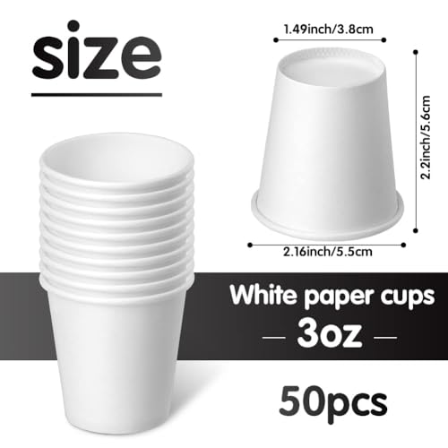 3 oz 50 Pack Disposable Cups, Small Paper Cups Mouthwash Cups, Espresso Disposable Cup for Bathroom, Snack, Espresso, Mouthwash (White) - color: White, size: 50 Count