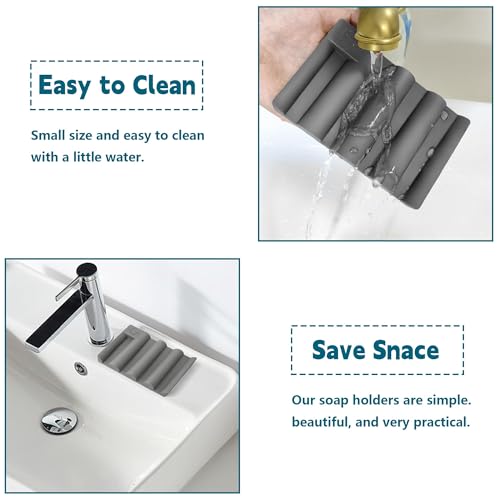 Silicone Soap Dish,Self Draining Soap Holder Perfect for Shower,Bathroom Sink,Kitchen Sink & Travel,Non-Slip Bar Soap Holder Extend Soap Life,Keep Soap Bars Dry & Easy Cleaning (White+Grey)-2Pcs - color: (White+grey)-2pcs