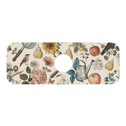 Faucet Draining Mat For Kitchen Sink, Roses Daisies Fruits Garden Diatom Mud Absorbent Drain Pad For Bathroom Kitchen Sink Splash Guard Drying Mat - color: Roses Daisies Fruits Garden