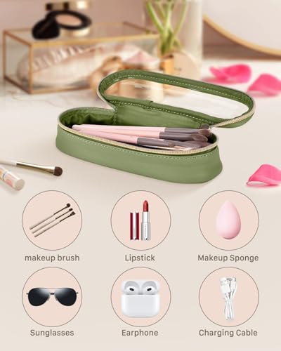 Soimeat Clear Travel Makeup Brush Holder, Leather Makeup Brush Toiletry Bag, Portable Cosmetic Brush Case, Transparent Waterproof Makeup Brush Storage Bag, Green - color: Green, size: Small