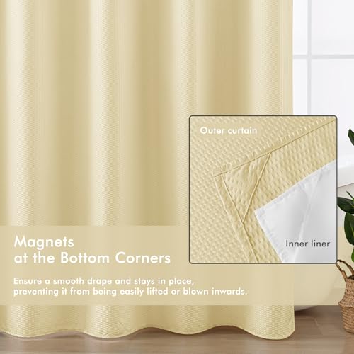 Mrs Awesome No Hook Shower Curtain with Snap-in Liner Less Time On/Off, Embossed Waffle-Look Textured Fabric Shower Curtain for Bathroom, Soft & Lightweight, 71x74, Beige - color: Beige, size: 71"W x 74"L (Pack of 1)