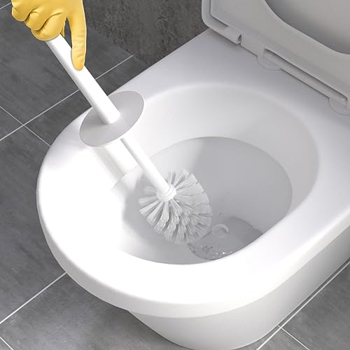 Toilet Brush, 2 Pack Toilet Brushes & Holders Sets with Plastic Handle and Soft Flexible Bristles, 4 Toilet Brush Heads for Bathroom Toilet-Ergonomic, Elegant, Durable Loo Brush (White)
