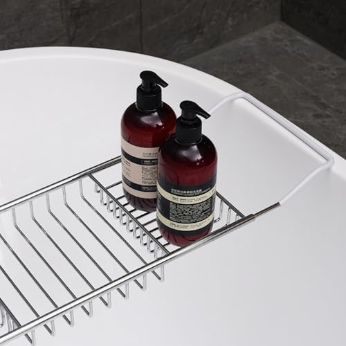 Bathtub Tray,Stainless Steel Shower Bathtub Caddy Tray with Removable Book Holder Red Wine Rack Holder, for Home Kitchen Bathroom, Sliver