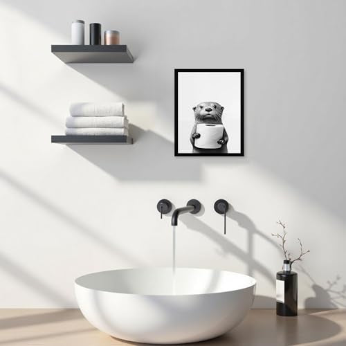 Urmoya Otter Holding Toilet Baper Funny Bathroom Decor Wall Art 8x10 in | Wood frame, Black and white bathroom decor, Otter with toilet roll print, Canvas print, Ready to hang - color: Otter, size: 10"L x 8"W