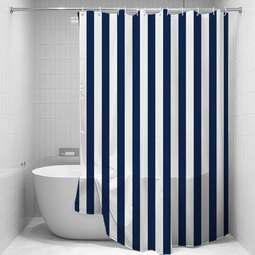 Navy Blue Striped Shower Curtain Sets Decor Blue and White Vertical Stripes Decor Modern Fashion Minimalist Bathroom Curtain for Home Bathtub Stall Decoration Hooks Included,60x72inch - color: Navy Blue, size: 60"W x 72"L (Pack of 1)