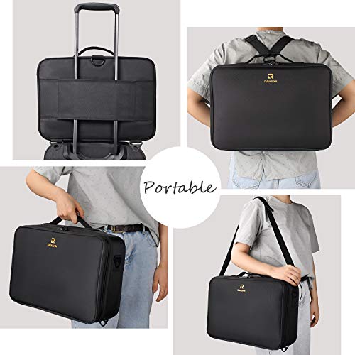 Relavel Travel Makeup Train Case Cosmetic Case Organizer Portable Artist Storage Bag with Adjustable Dividers for Cosmetics Makeup Brushes Toiletry Jewelry Digital Accessories - color: Black, size: Large