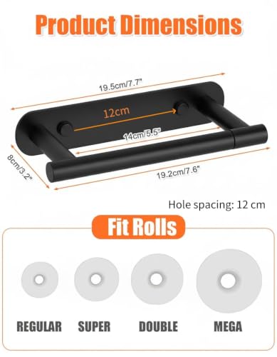 YUET Toilet Roll Holder, Self Adhesive or Screw in Wall Mounted Options, Double Post Pivoting Tissue Roll Holder, Stainless Steel Rustproof Stick On No Drilling Wall Mount for Bathroom, Matte Black - color: Black-pivoting
