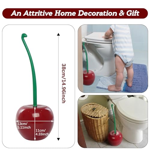 Creative Toilet Brush with Holder Bowl&Long Handle, Household Bathroom Cleaning Tool Cleaner and Base for Storage&Organization, Thick Bristle for Deep Clean-Rust Resistant Leakproof-Red Cherry Shape - color: C18-toilet Brush-red, size: Standard