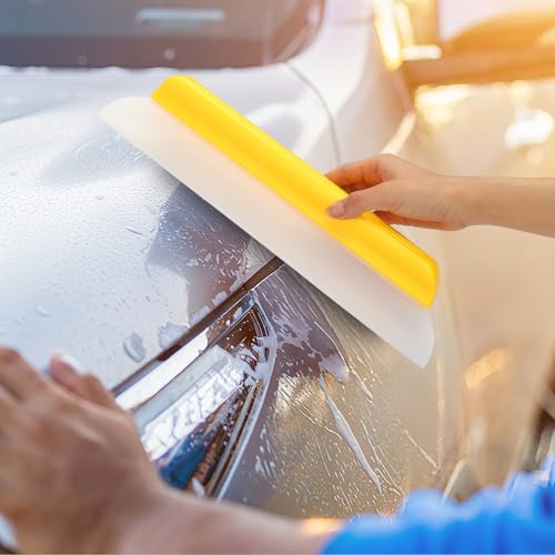 4 Pack 14 inch Car Drying Squeegee Longer Silicone Automotive Water Wiper Flexible Auto T-Bar Rubber Blade for Car Windshield Glass Window Bathroom Shower Squeegees Wash Tool (Yellow) - color: Yellow