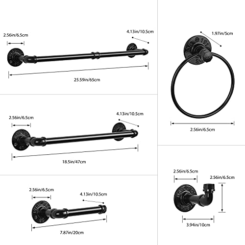 Bathroom Hardware Fixture Set Industrial Towel Bar Sets with Paper Towel Rack Wall Mount Hand Towel Holder Roll Ring Toilet Paper Holder and Pipe Robe Towel Holder Hanger for Farmhouse Home, 7 Pieces - size: 7 Pieces