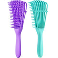 2 Pieces Detangling Brush for Afro America/African Hair Textured 3a to 4c Kinky Wavy/Curly/Coily/Wet/Dry/Oil/Thick/Long Hair, Knots Detangler Easy to Clean (Green, Purple) - color: Green, Purple