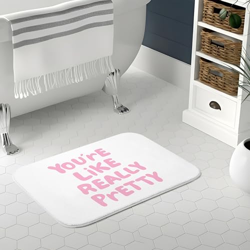 Pink You're Like Really Pretty Bath Mat | Pink Coquette Bathroom Rugs, Non Slip, 16x24 - color: You're Like Really Pretty