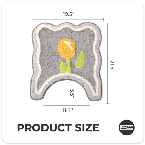 Toilet Bath Rug, U-Shaped Non-Slip Toilet Rug, Flower Rug for Bathroom Floor Soft Plush Microfiber Mat Super Absorbent Washable Bath Shower Mat, 19.5 x 21.5 Inches, Grey - color: Grey