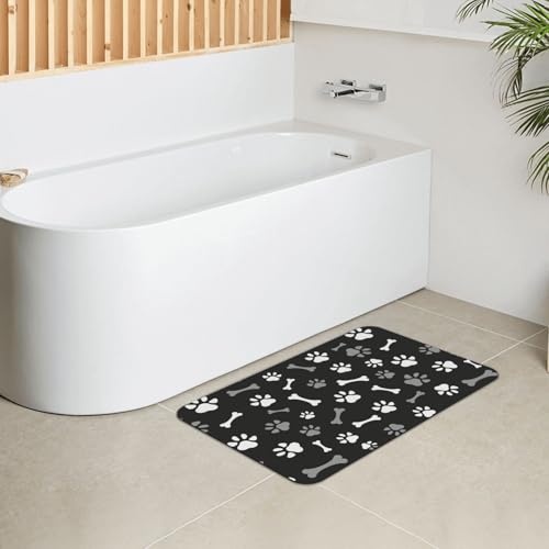 Dog Paws and Bones Bath Mat Rugs 15.7x23.6 in, Diatomaceous Earth Bathroom Rug Rubber Non-Slip Absorbent Bathroom Mat for Bathroom Kitchen Floor, Tub and Shower Sink - color: Paws #01