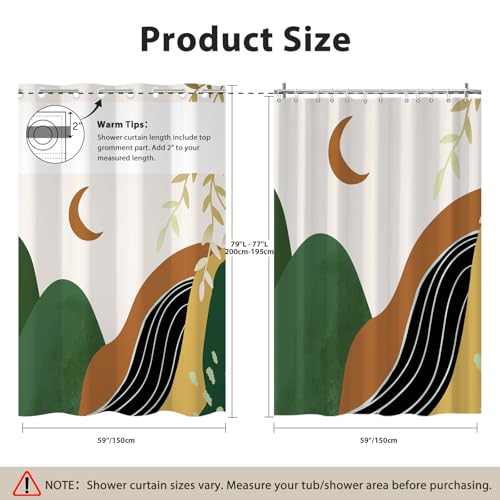 No Hook Shower Curtain Mid Century Boho with Snap in Liner, Hotel Grade Abstract Modern Shower Curtains Set for Bathroom, Spa Like Bath Curtain, Yellow, 59" W x 79" L - color: 01 Mid Century - Yellow, size: 59"W x 79"L (Pack of 1)