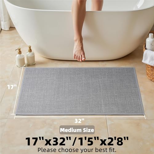Bathroom Rugs Non Slip Bath Mat, Bathroom Mat Quick Dry Machine Washable Rugs, Shower Rug 17" x 32", Grey Thin Bath Mat Fit Under Door - color: Grey, size: Medium(17"x32")