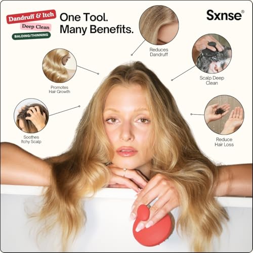 SXNSE - Revive Silicone Scalp Massager, Forest - Manual Hair & Scalp Scrubber for Dandruff, Buildup, Itch, & Hair Growth - Soft Exfoliating Silicone Bristles for Wet & Dry Hair, Flake-Free Finish - color: Forest