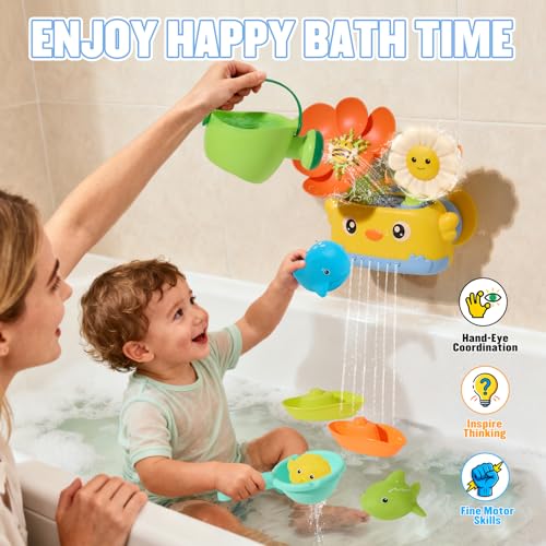 Toddler Bath Toys for Kids Ages 1-3 | Safe & Fun Mold Free Baby Bath Toys | Interactive Bath Toys with Blooming Flower with Watering Can Bathtub Water Toys for 1+ Year Old Great for Girls Shower Gifts - style: Bath Toys with Boats