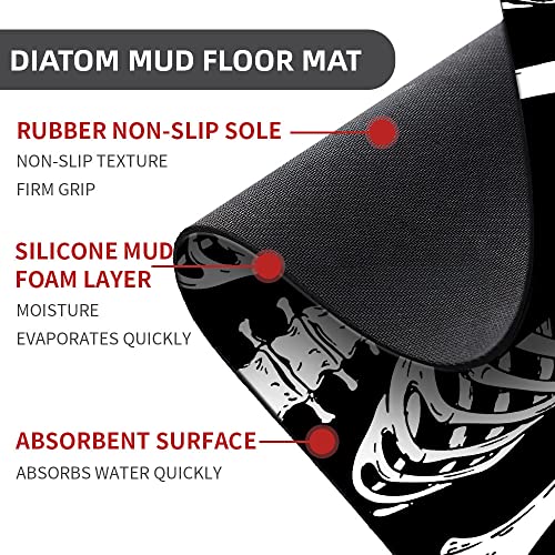 Diatomaceous Earth Bath Mat,Black Funny Skull Non-Slip Volume Super Absorbent Fast Drying for Bathroom Kitchen Door mat,Eco-Friendly Easy to Clean 17×27.5Inch (43 * 70cm) - color: Black Funny Skull, size: 1'5" x 2'4" (Rectangular)