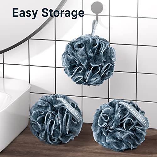 AmazerBath Loofah Sponge, Shower Loofah for Men and Women - Body Scrubber Loofa Set of 3 Indigo & White Edge, Bath Sponge 60g/PCS - style: Indigo & White Edge