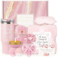 Mothers Day & Birthday Gifts for Women - Tova's Creations 13-Piece Strawberry Daiquiri Spa Gift Basket with 40 OZ Tumbler & Luxury Flannel Blanket for Mom, Wife, Grandma - color: Pink