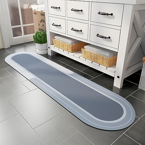 MontVoo Bath Mat Runner - Long Non Slip Absorbent Quick Dry Thin Bath Rug for Bathroom Floor Mat - Rubber Backed - Stain Resistant - Easy Care - Blue 17"x70" - color: Blue, size: 17"x70"