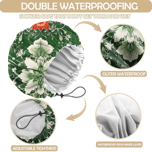 2 PCS Shower Cap Adjustable Reusable Double Waterproof Layer Elastic Hair Bath Cap Cute Aesthetic for Women Girls-Multicolour - color: I9-Multicolour