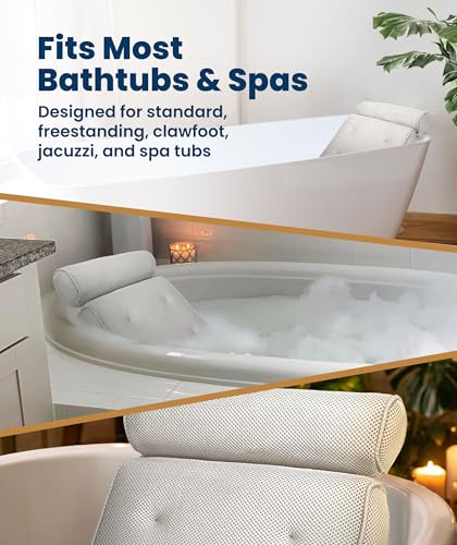 Everlasting Comfort Luxury Bath Pillows for Tub with Head and Neck Support - Non-Slip Bathtub Pillow with Suction Cups, Quick-Drying Mesh & Drying Hook - Jacuzzi & Spa Accessories for Women - White - color: White, size: Standard