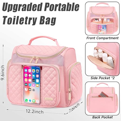 Tealari Large Toiletry Bag for Women Men,Bathroom Bag,Water Resistant Shower Bag,Makeup Bag,Portable Shower Caddy for College Dorm,Hanging Travel Toiletry Bag with Transparent Waterproof Phone Pocket - color: Pink-1