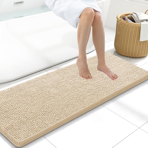 Arotive Bathroom Rugs 47x17, Extra Soft Absorbent Shaggy Chenille Bath Rugs, Machine Washable Rubber Backing Bath Mats for Bathroom Floor Tub and Shower, Home Decor Accessories, Beige - color: Beige, size: 47" X 17"