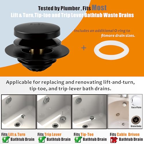 Artiwell Tub Drain, 2 in 1 Pop-up Bathtub Plug with Hair Catcher, Easy Installation Bath Drain Stopper with Strainer, MATT Black - color: Matt Black