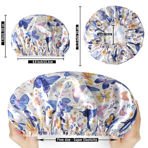 4 PCS Shower Cap for Women, Elastic and Reusable Bath Caps, Double Layers Shower Caps Reusable Waterproof, Bathing Shower Caps, Environmental Bath Hair Protection Cap - Butterfly C - color: Butterfly C
