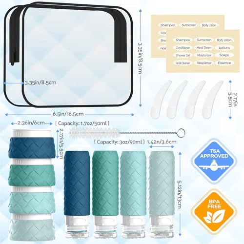 16 Pack Travel Bottles for Toiletries, TSA Approved Travel Size Toiletries Containers Set, BPA-Free Silicone Leak Proof Refillable Bottles Stackable Creams Jars Accessories Kit W/Clear Bag Mint Green - color: Mint Green
