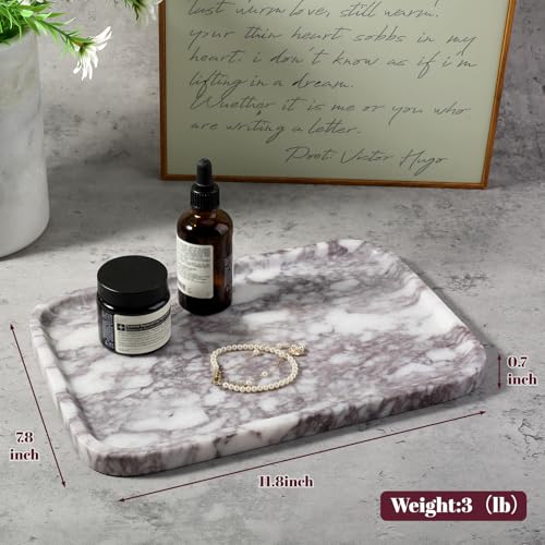 Karibiber Luxury Marble Vanity Tray, Bathroom Tray Countertop, Calacatta Marble/Stone, Home Decorative Dresser Organizer, Storage for Kitchen Sink, Perfume Jewelry Holder(Purple&White) - color: Purple&white