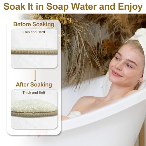 Loofah Exfoliating Body Scrubber (2 Pack), Natural Body Scrubbers for Shower Exfoliator, 100% Natural Lufa Bath Scrub Loofa Sponge Pad, Large Lufas for Men and Women Loufa Biodegradable Luffa Beige