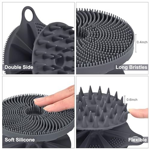 INNERNEED 2in1 Silicone Body Scrubber & Scalp Massager Shampoo Brush, Gray | Food-Grade Soft Material, More Hygienic, Easily Lather, Convenient for Travel, Gym, Business,etc - color: Gray