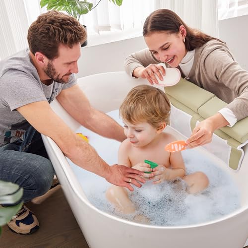 Baby Bath Kneeler and Elbow Rest Pad Set,Bath Kneeling Pad Thick Soft Quick Dry Bathtub Mat for Bathing Time,Baby Essentials Memory Foam with Toys Organizer Gifts for Parents,Khaki - color: Khaki