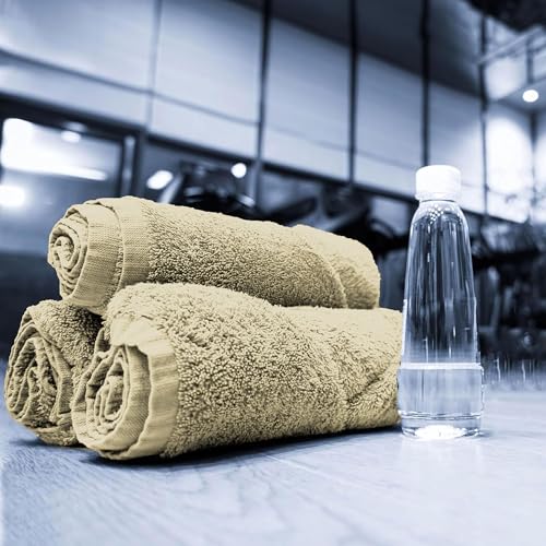 GOLD TEXTILES Luxury Wash Cloths Set of 12, Sand (13x13 Inches) 100% Ring Spun Cotton, Premium Feel with High Absorbancy Ideal Washcloths for Bathroom,Salon, Spa and Gym - color: Sand, size: 12 Pack 13x13