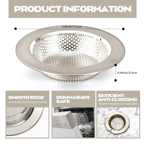 Retisee 2 Pcs Sink Strainer Stainless Steel Kitchen Sink Drain Strainer Basket Cover Mesh Hair Food Catcher, Large Wide Rim of 4.4 Diameter(Brushed Silver) - color: Brushed Silver