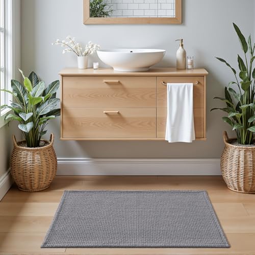 DEXI Bathroom Rugs 36x24, Non Slip Washable Bath Mat, Absorbent Chenille Bathmat, Ultra Soft Thick Carpet for Tub Shower Floor, Grey - color: Grey, size: 36" X 24" (Rectangular)