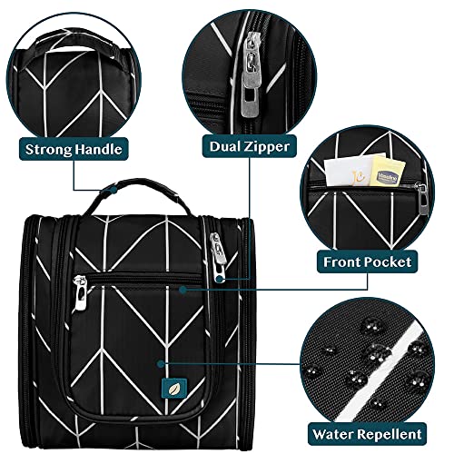 PAVILIA Toiletry Bag Travel Bag for Women Men, Hanging Cosmetic Organizer, Water Resistant Makeup Bag for Accessories Toiletries, Large Travel Essentials Kit (Black Chevron) - color: Black Chevron, size: Standard (9x4x9)