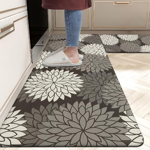 HEBE Anti Fatigue Kitchen Rugs Sets of 2, Non Slip Kitchen Mats for Floor, Waterproof Cushioned Comfort Standing Carpet for Kitchen Sink, Home Office, Laundry Room - color: Black, size: 17.3"x59"+17.3"x28"-0.47"Th