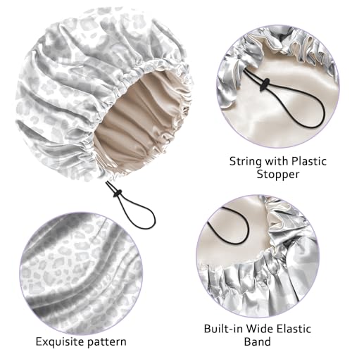 Luxury Shower Cap Silk Satin Lined Waterproof Reusable Adjustable Elastic Dry Hair Bathing Caps Cute for Women Girls-Gray Cheetah Leopard - color: C-20-Gray Cheetah Leopard