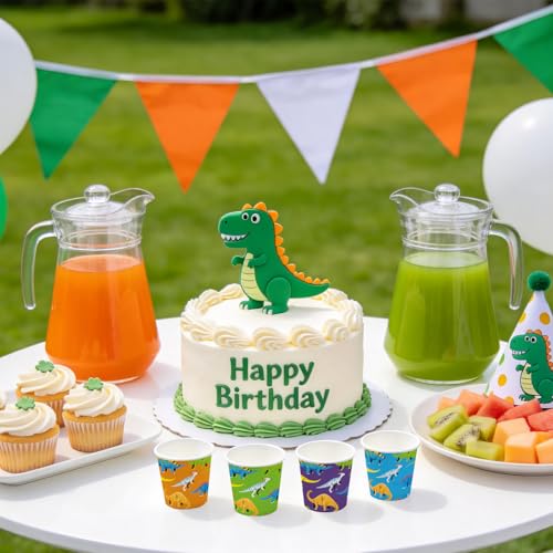 WRAPAHOLIC 3oz Dinosaur Paper Cups - 100 Pack Disposable Bathroom Cups with Green Orange Blue Purple 4 Designs, Small Mouthwash Cup for Toothbrush Rinse, Home Bathroom Baby Shower and Kids Birthday - color: Green/Orange/Blue/Purple Dinosaur